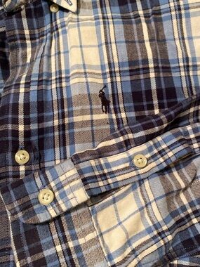 Ralph Lauren Plaid Button Long Sleeve 100% Cotton Polo Shirt Blue Women Medium